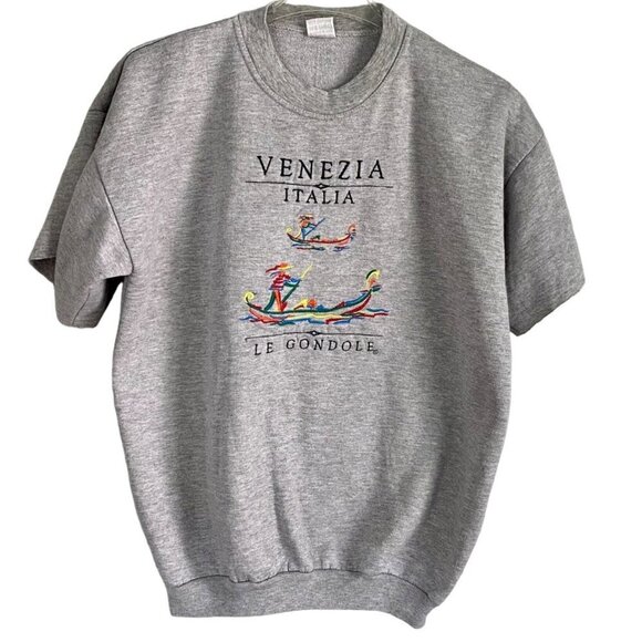 F&P Cotton Short Sleeve Sweatshirt Top Italy Le Gondole Size Large - Picture 1 of 10
